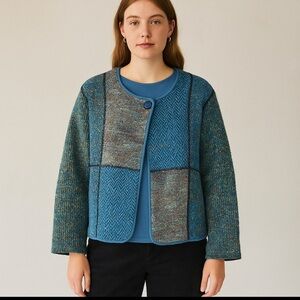 MIRASOL‎ Women’s Large Blazer Cardigan Blue Artsy Boho Textured Versatile